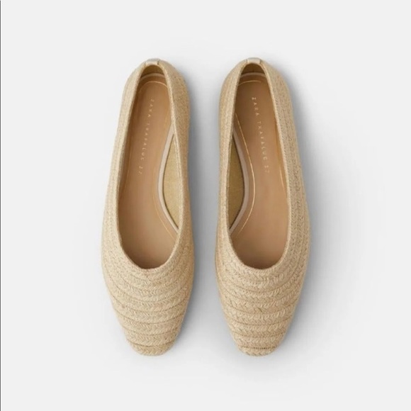 Zara Raffia Woven Jute Natural Ballet Flat Beige - Picture 4 of 7